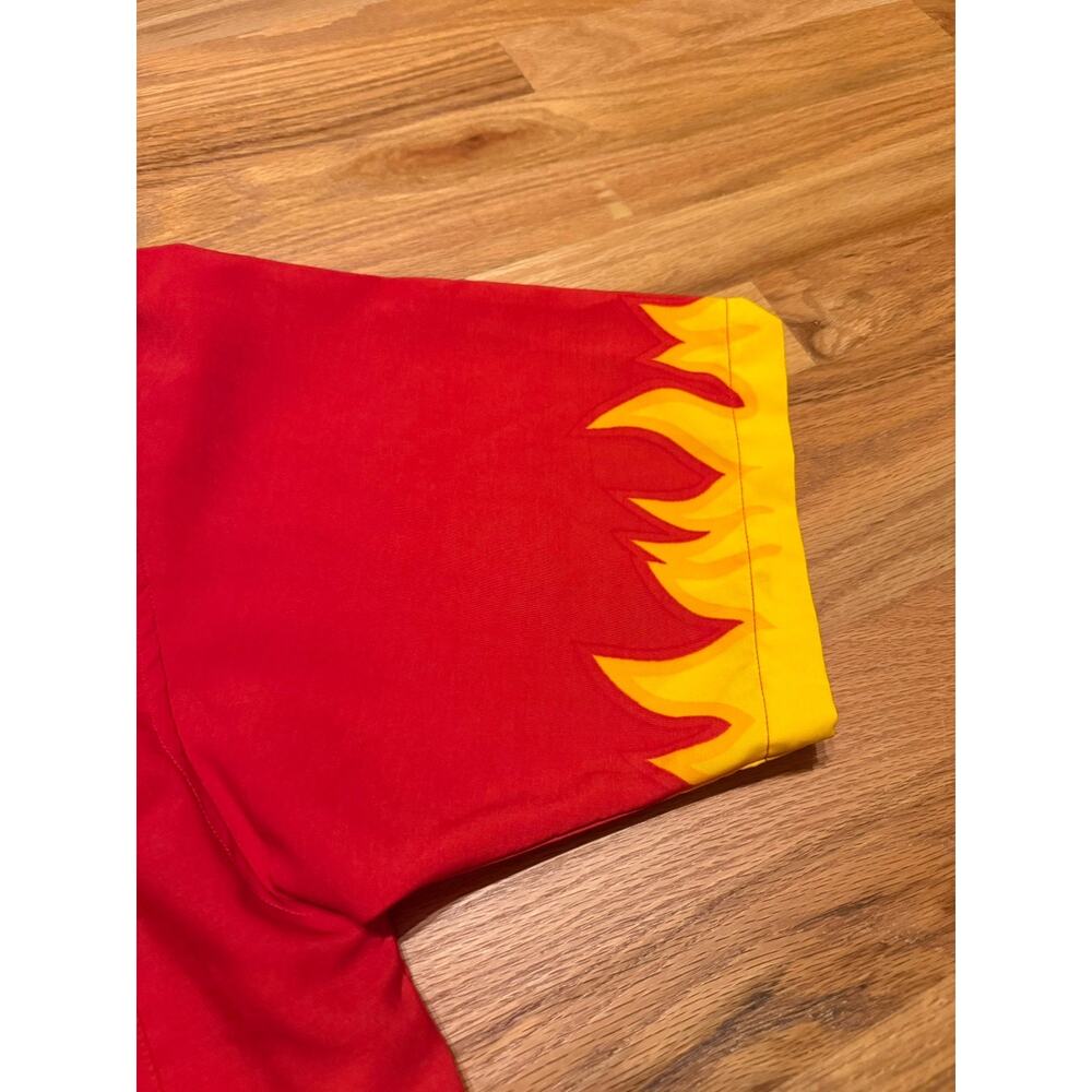 VTG Johnny Blaze Y2K Fire AOP Button-Up Shirt Mens Size Large Red Short Sleeve - Picture 5 of 11